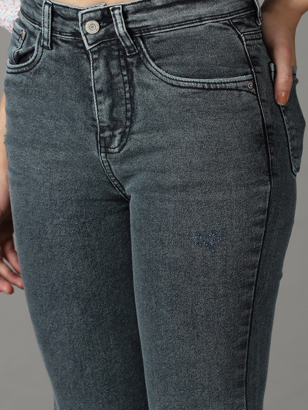 Women's Grey Solid Bootcut Denim Jeans