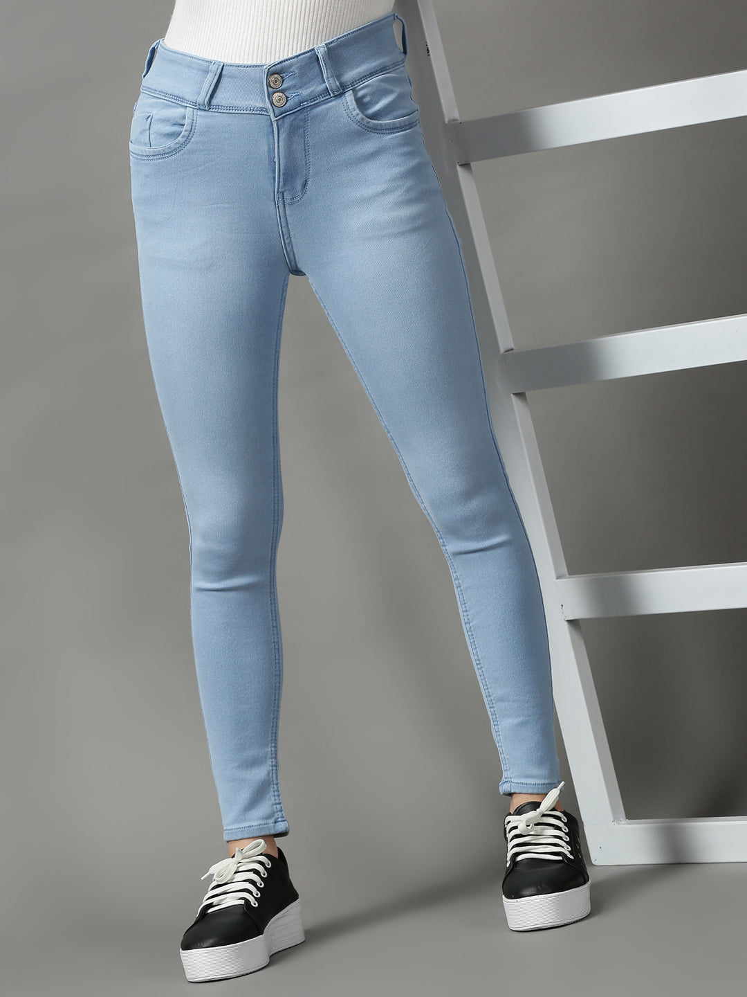 Women's Blue Solid Fit Denim Jeans