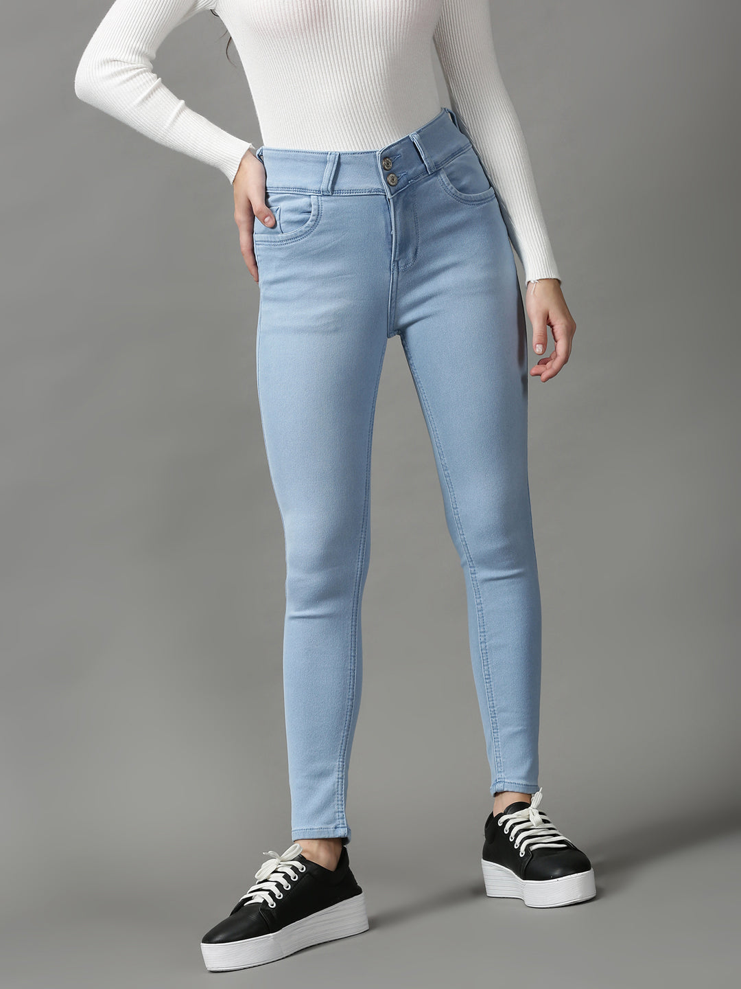 Women's Blue Solid Fit Denim Jeans