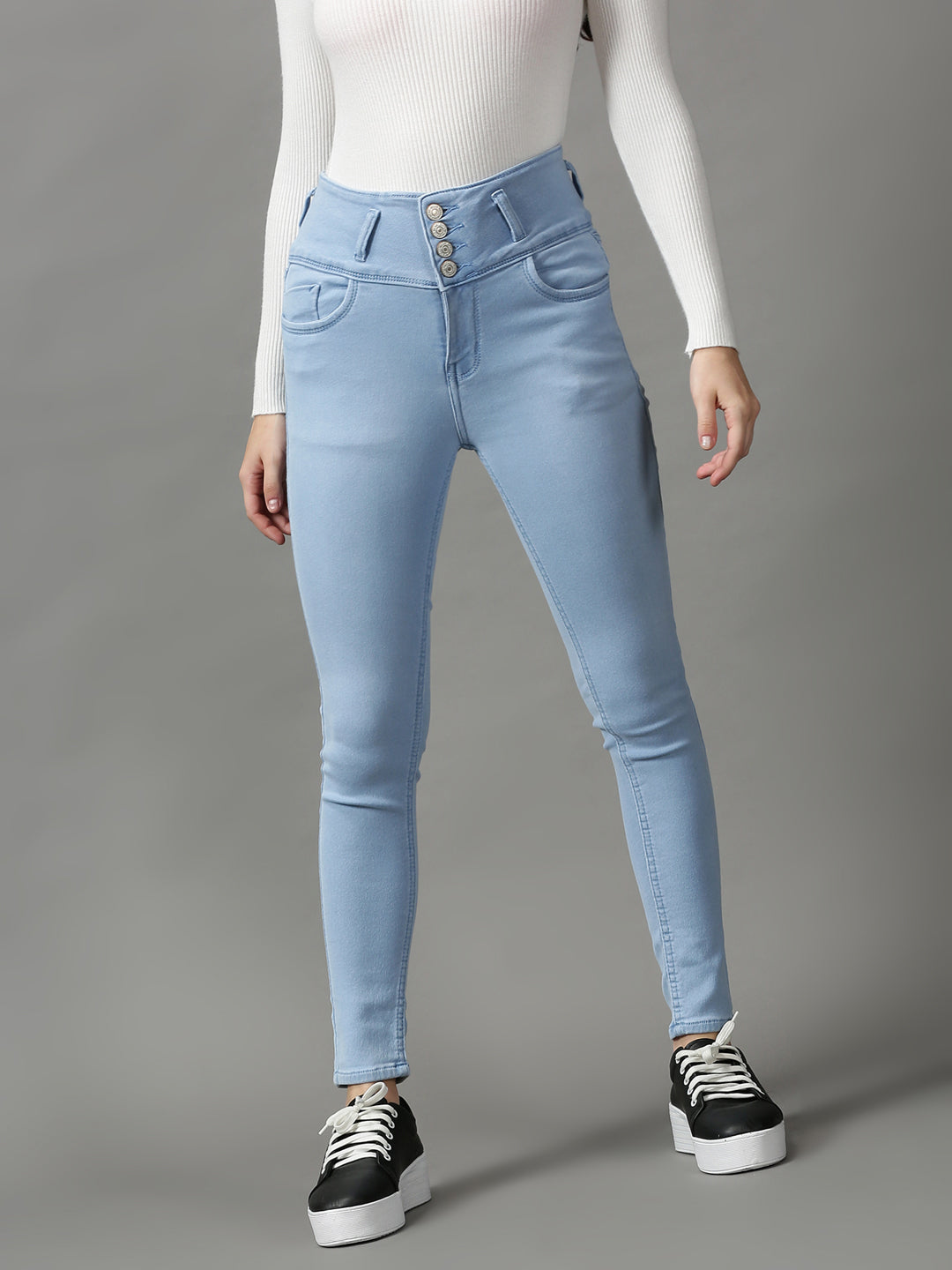 Women's Blue Solid Skinny Fit Denim Jeans