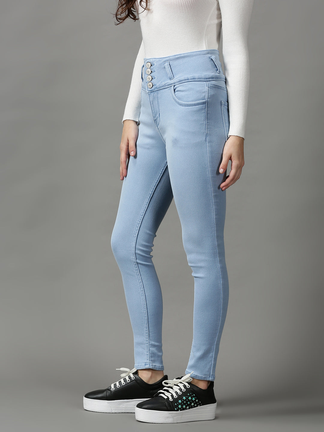 Women's Blue Solid Skinny Fit Denim Jeans