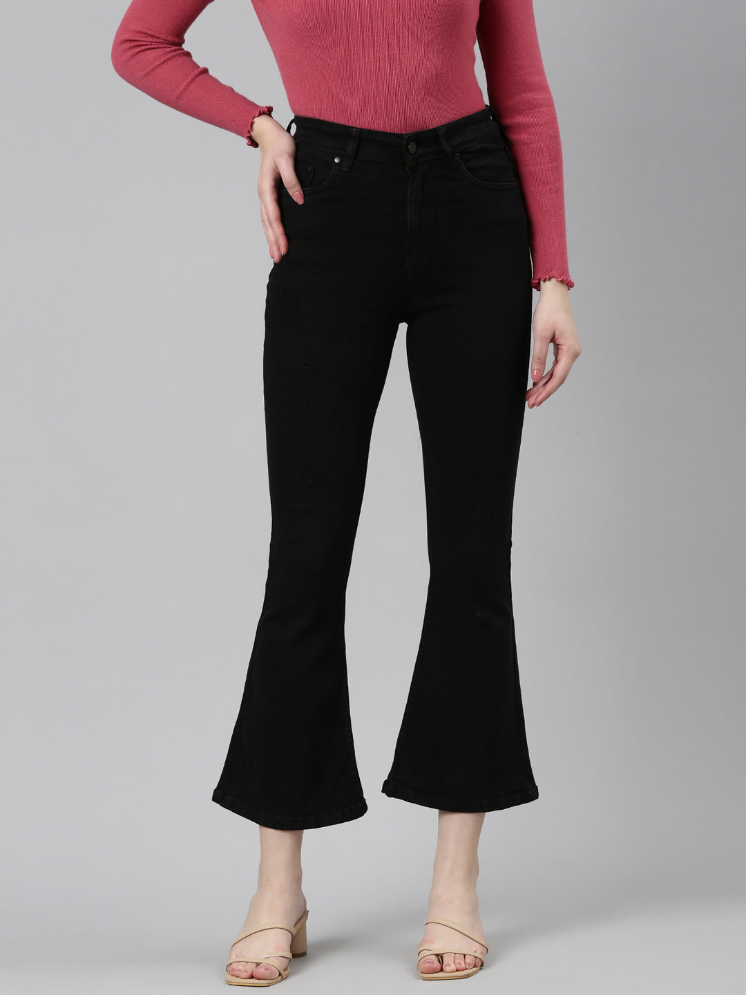 Women Black Solid Bootcut Denim Jeans