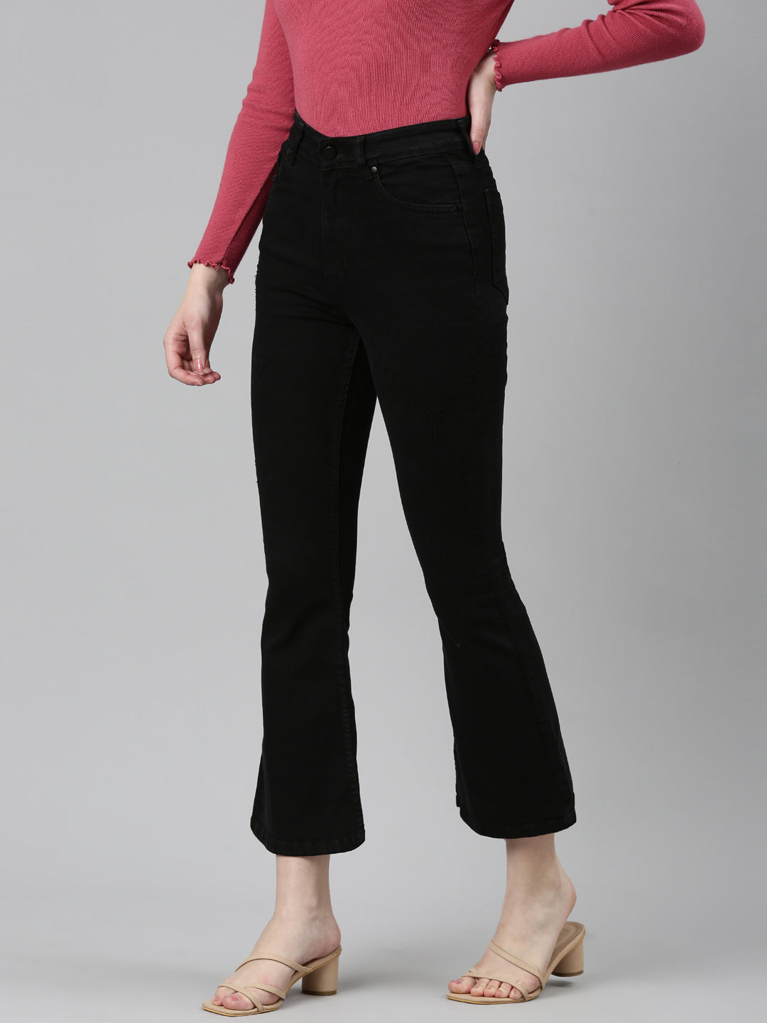 Women Black Solid Bootcut Denim Jeans