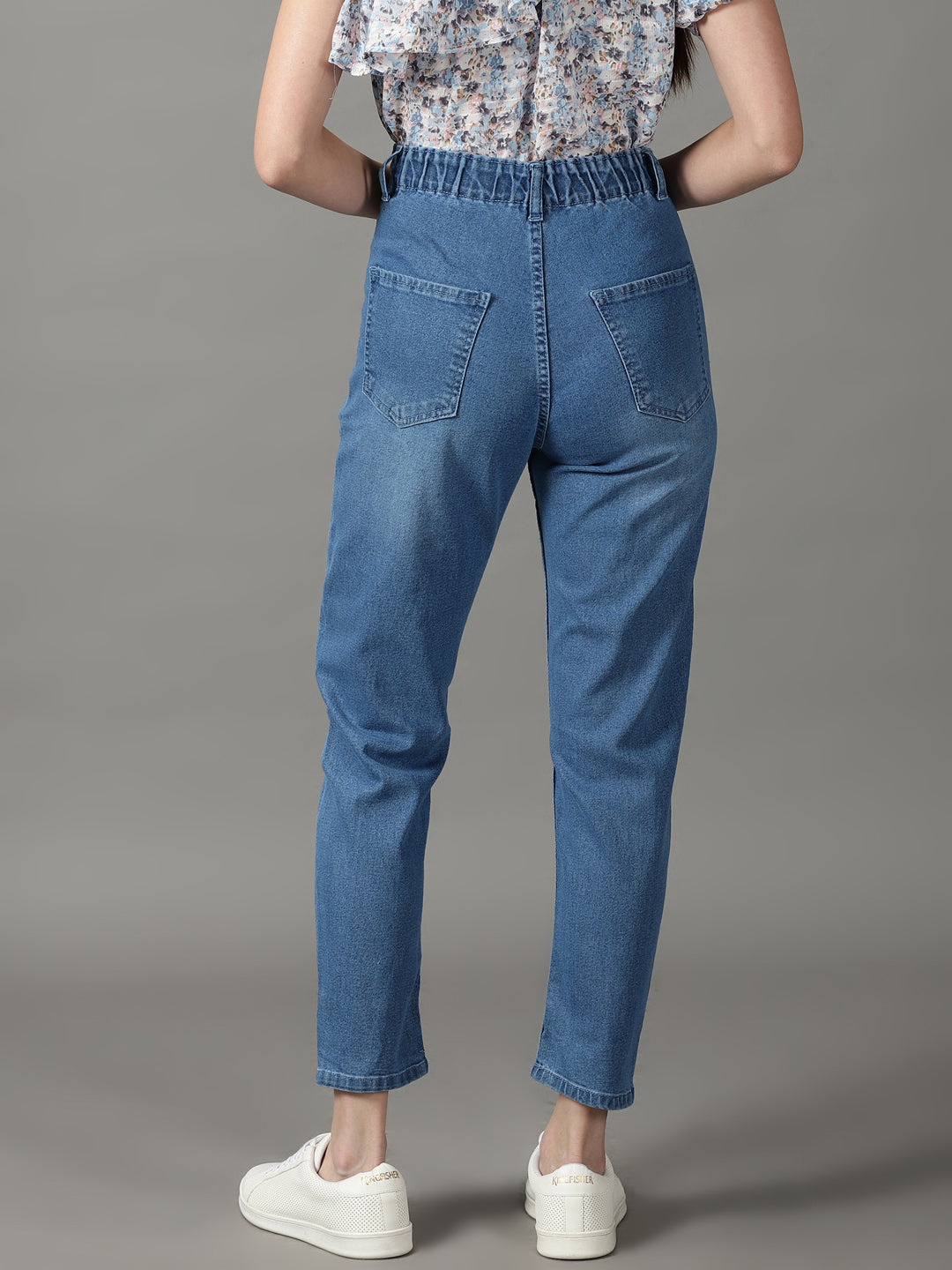 Women's Blue Solid Mom Fit Denim Jeans