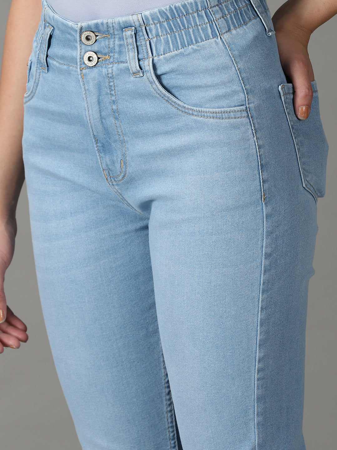 Women's Blue Solid Boyfriend Fit Denim Jeans