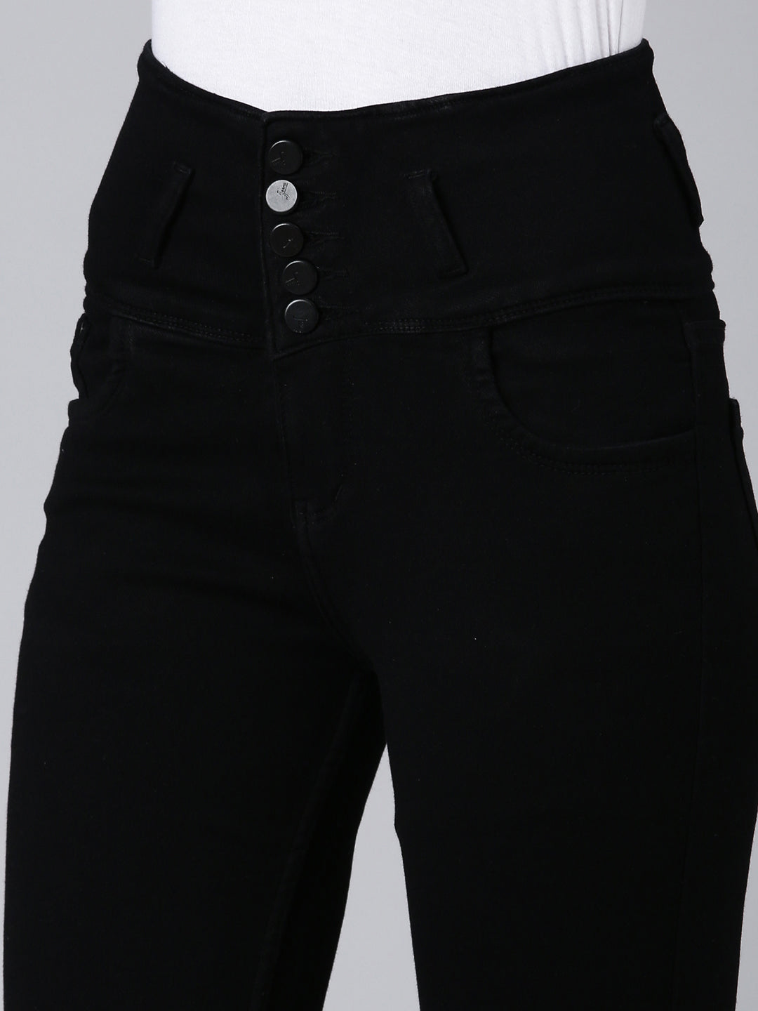 Women Black Solid Slim Fit Denim Jeans