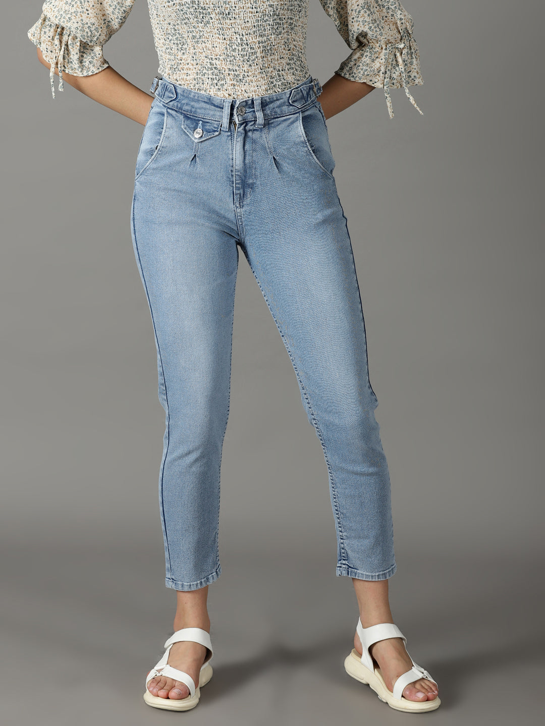 Women's Blue Solid Fit Denim Jeans