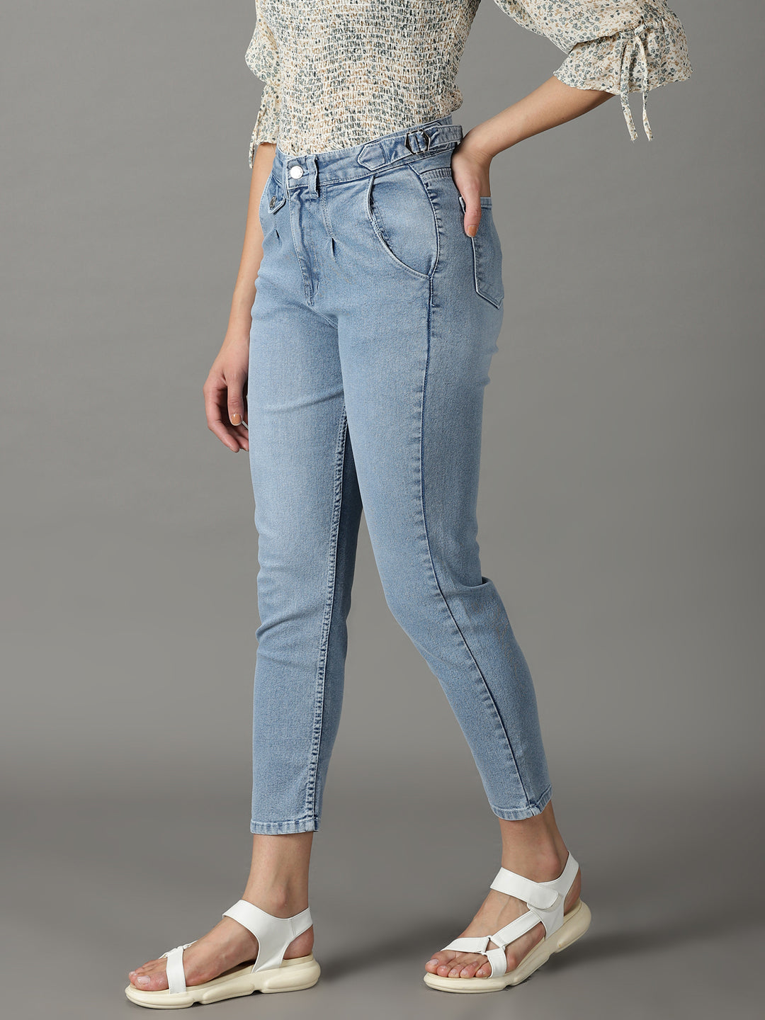 Women's Blue Solid Fit Denim Jeans