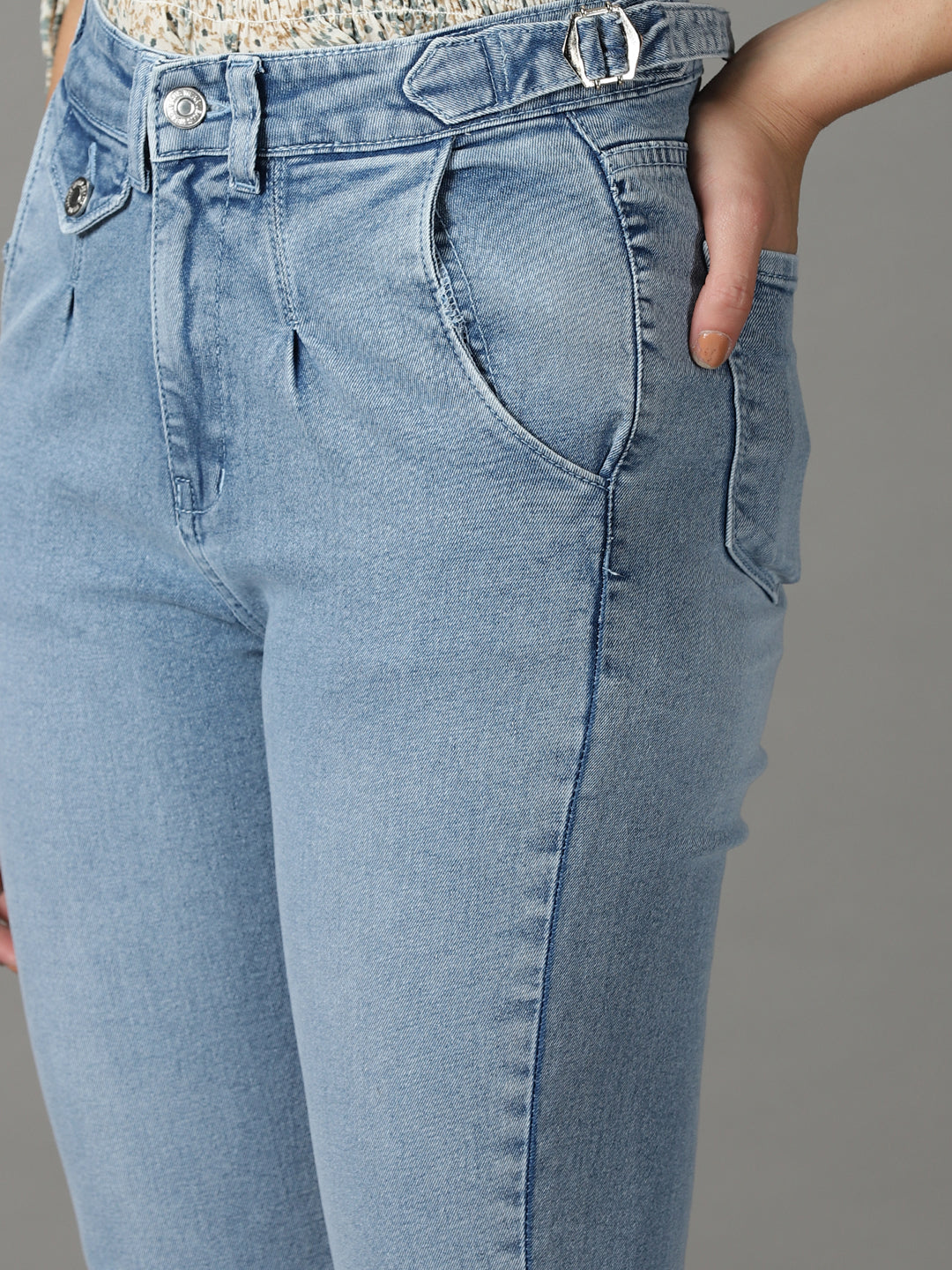 Women's Blue Solid Fit Denim Jeans