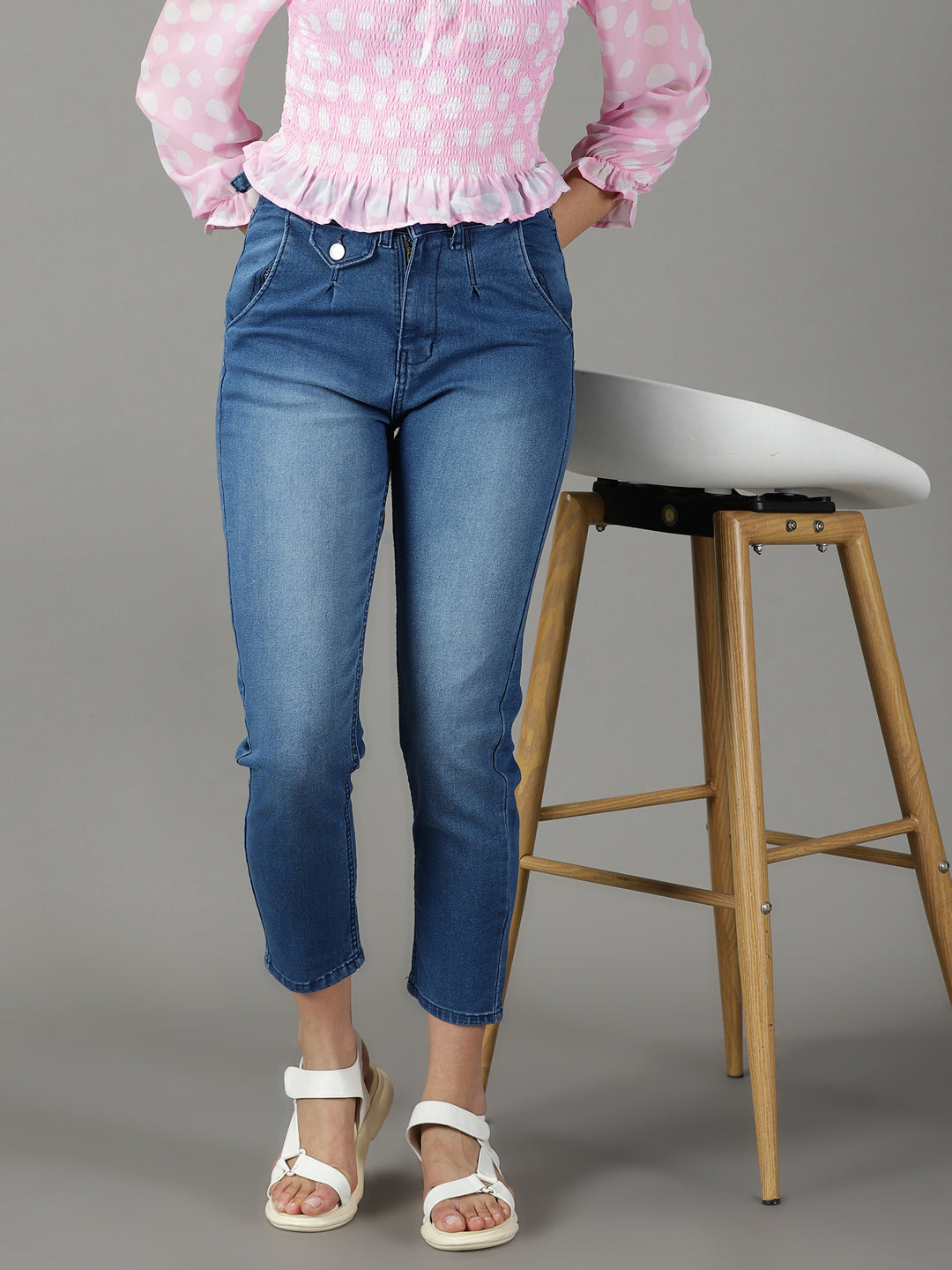 Women's Blue Solid Fit Denim Jeans