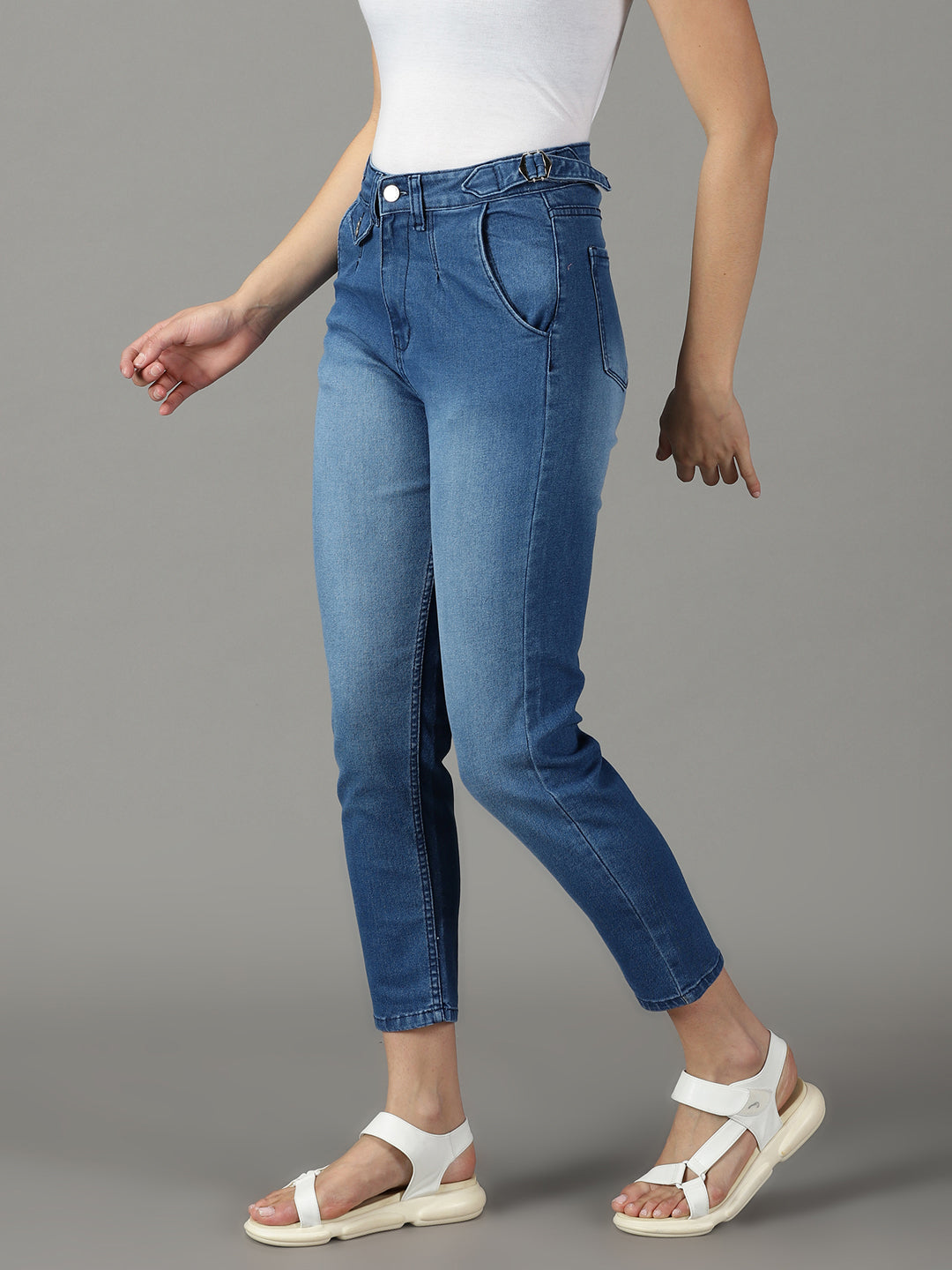 Women's Blue Solid Fit Denim Jeans