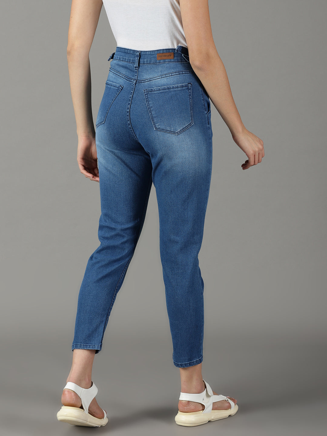 Women's Blue Solid Fit Denim Jeans