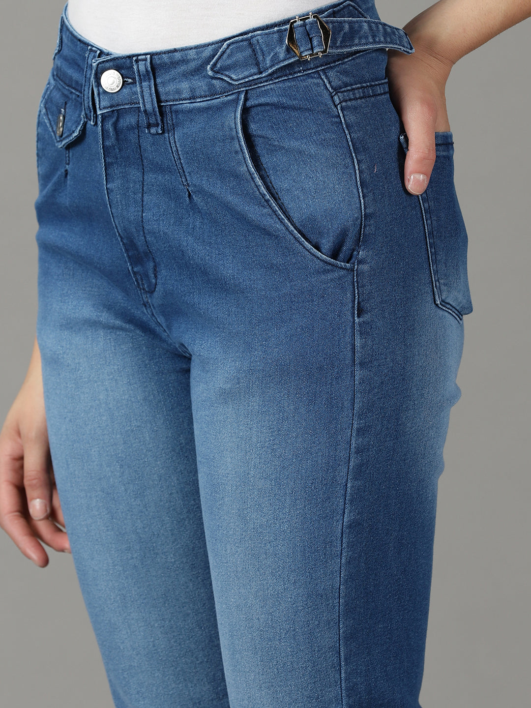 Women's Blue Solid Fit Denim Jeans