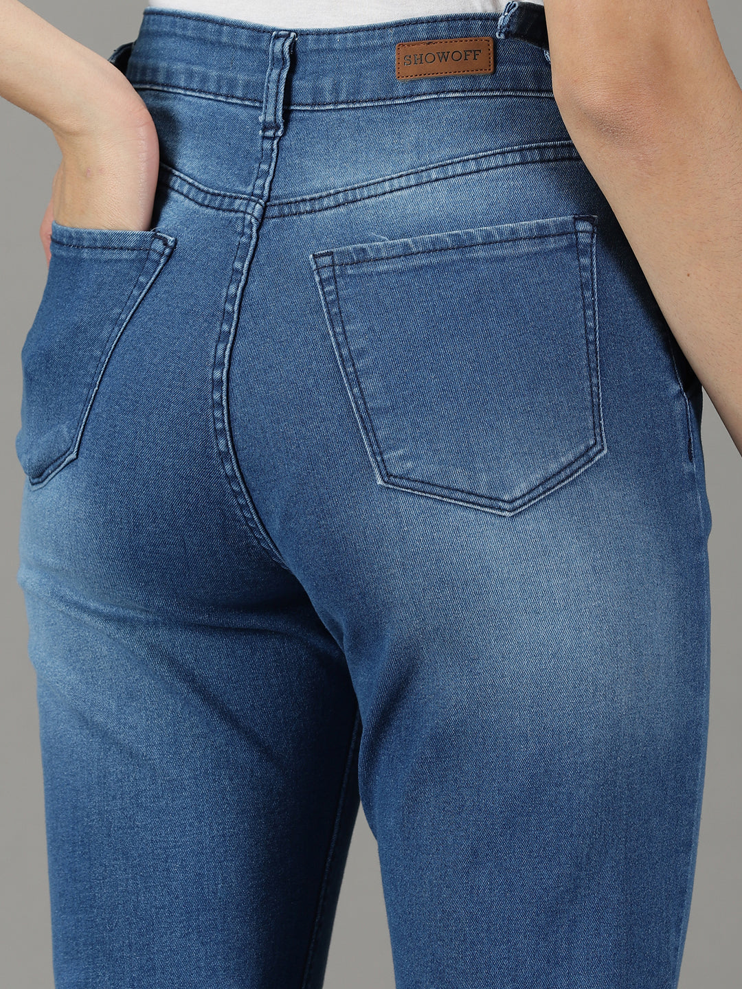 Women's Blue Solid Fit Denim Jeans