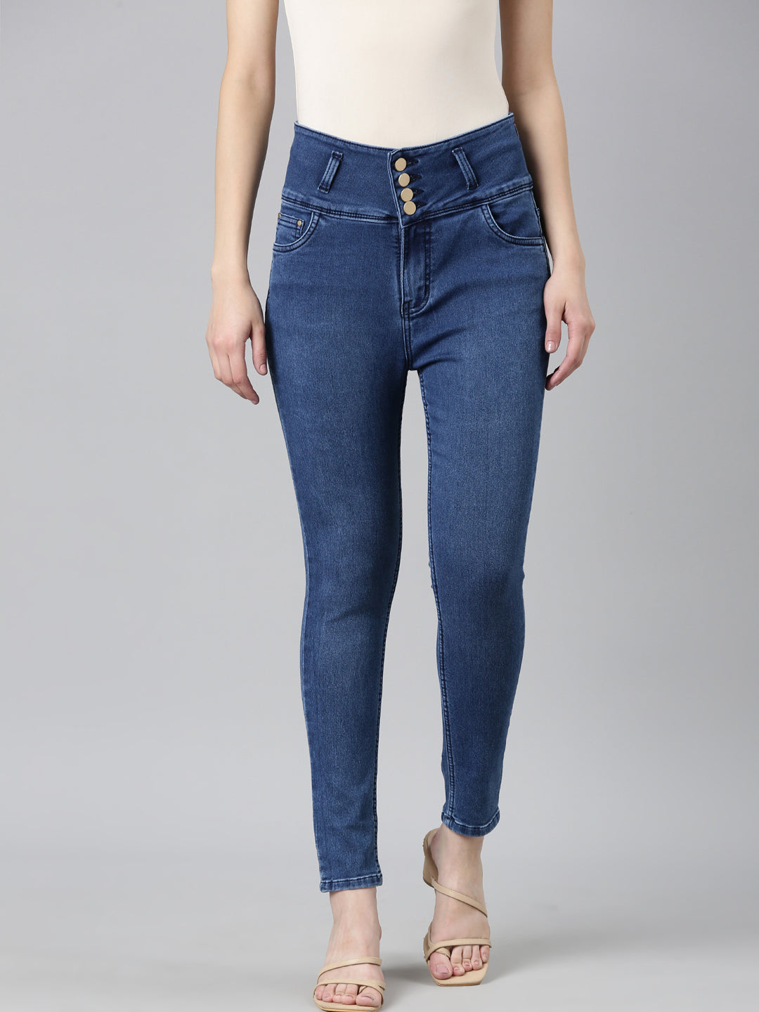 Women Blue Solid Skinny Fit Denim Jeans