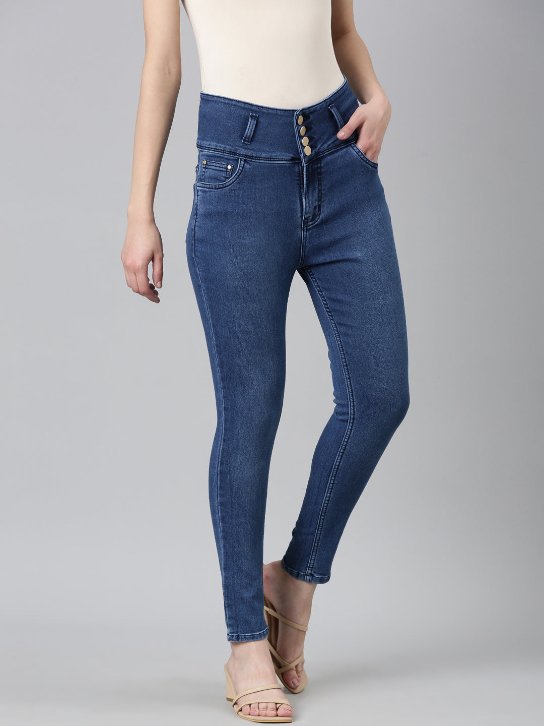 Women Blue Solid Skinny Fit Denim Jeans