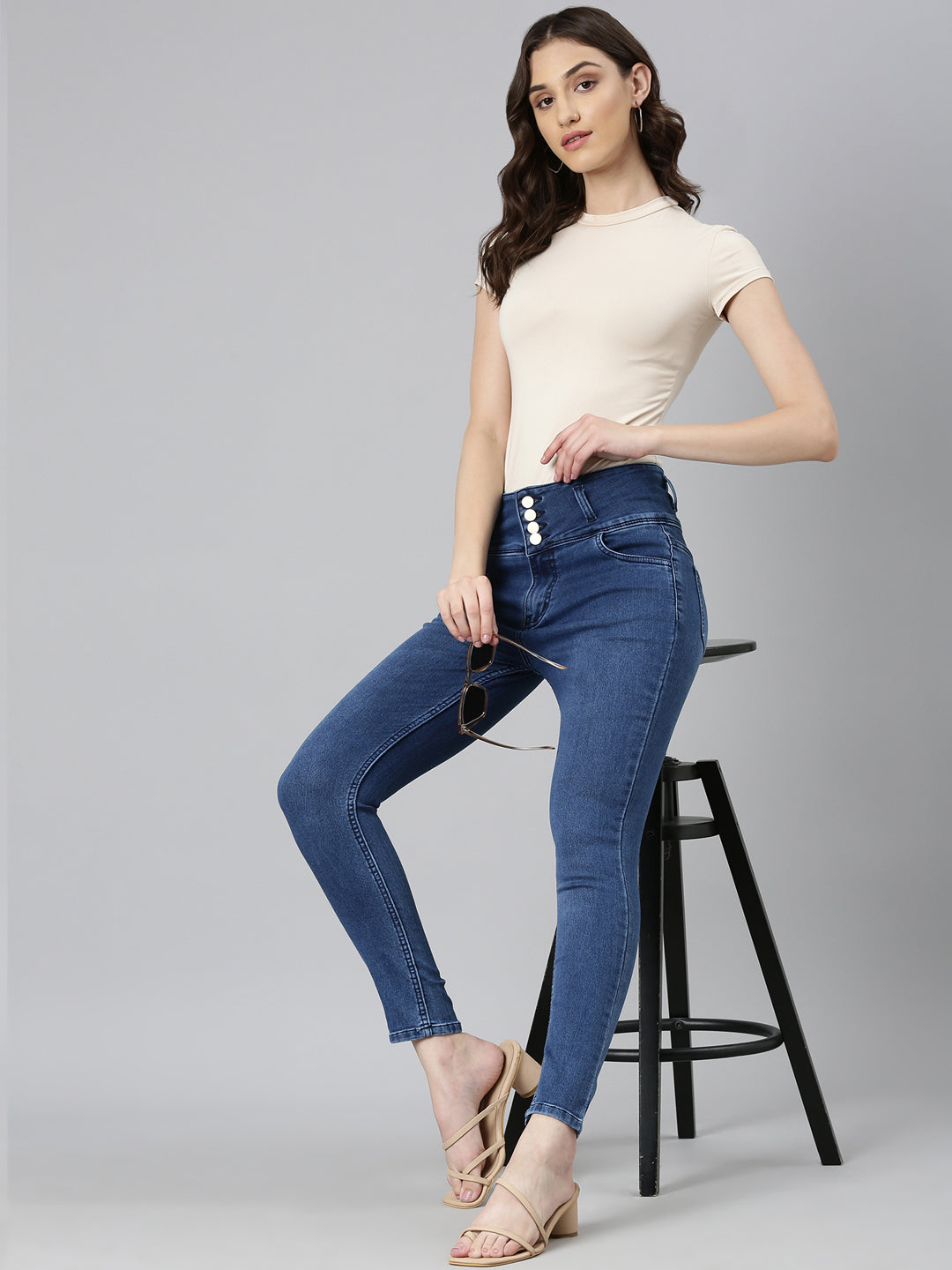 Women Blue Solid Skinny Fit Denim Jeans