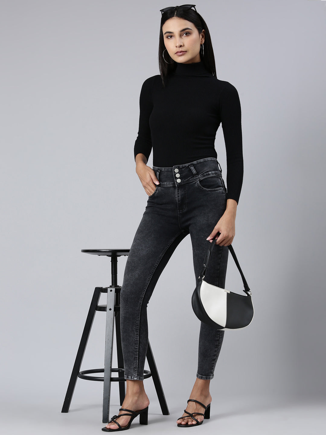 Women's Dark Grey Skinny Fit Light Fade Denim Jeans