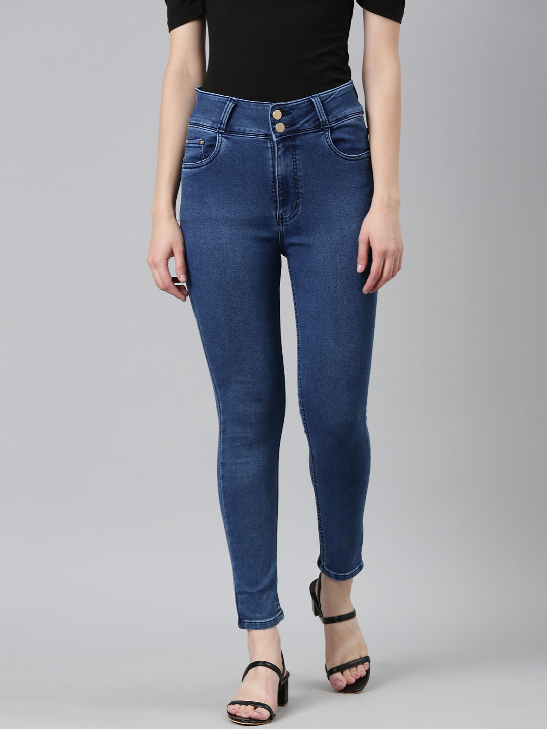 Women Blue Solid Slim Fit Denim Jeans