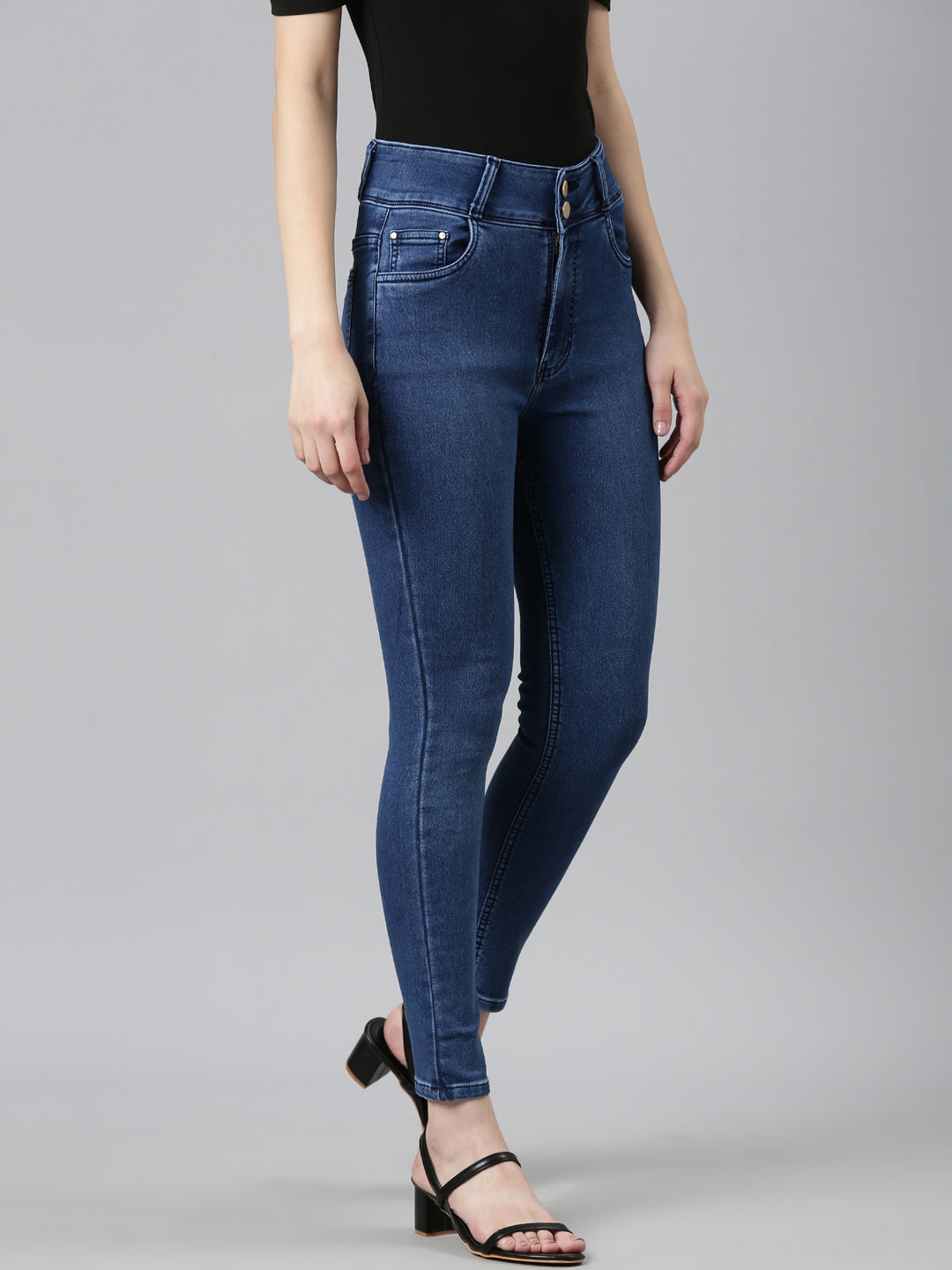 Women Blue Solid Slim Fit Denim Jeans