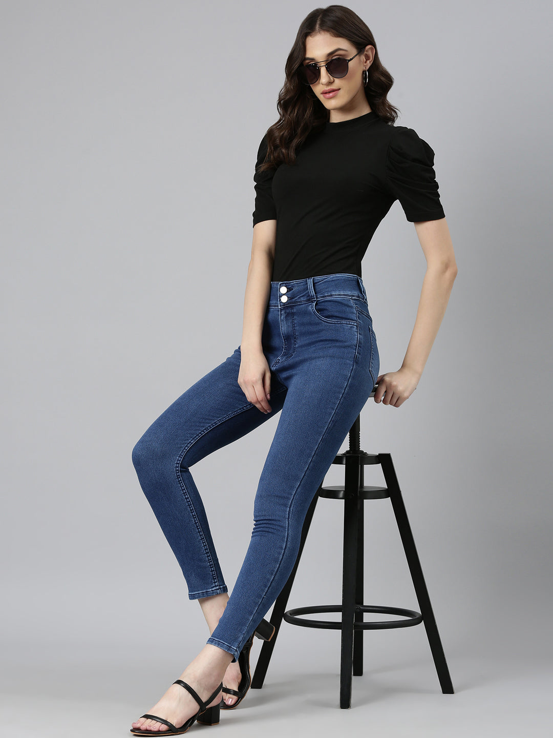 Women Blue Solid Slim Fit Denim Jeans