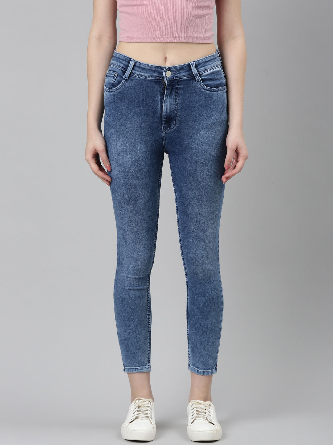 Women Blue Solid Skinny Fit Denim Jeans