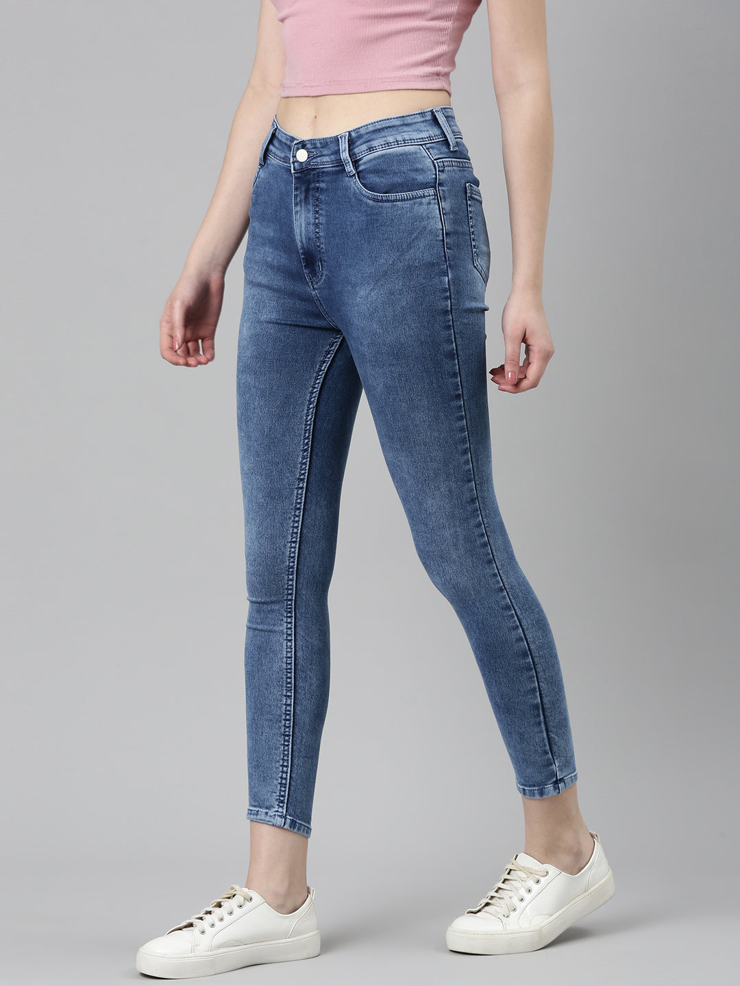 Women Blue Solid Skinny Fit Denim Jeans