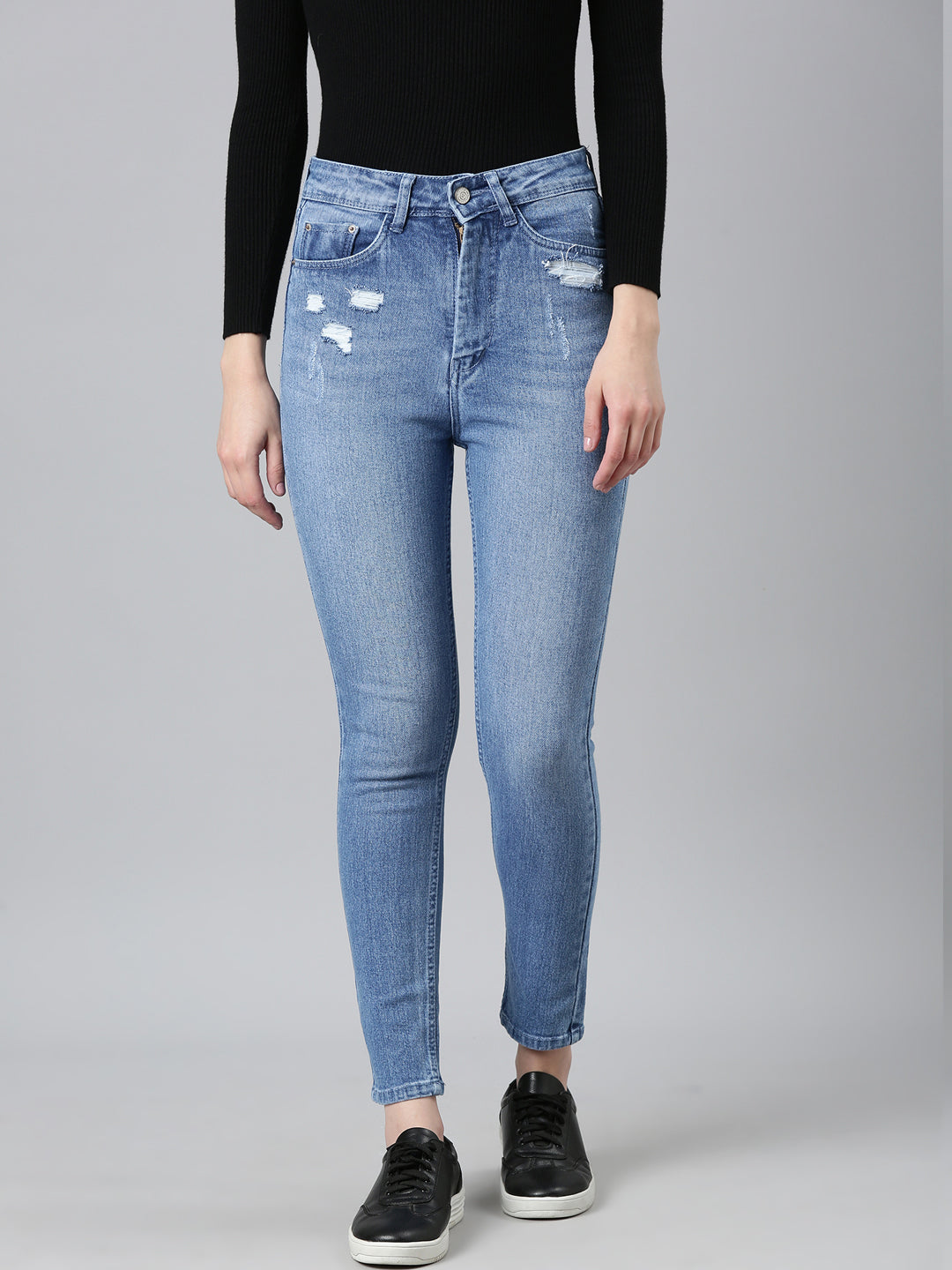 Women Blue Solid Slim Fit Denim Jeans