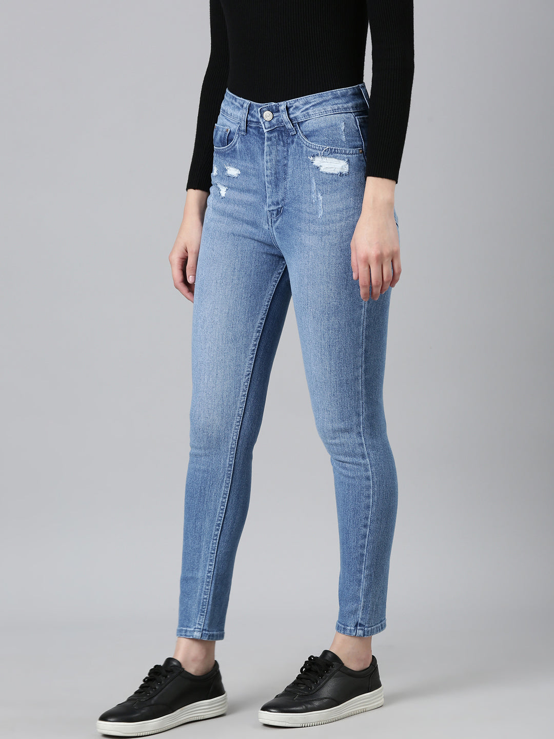 Women Blue Solid Slim Fit Denim Jeans