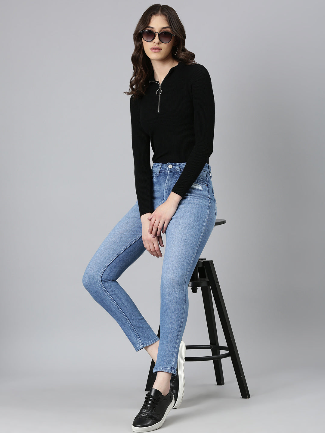 Women Blue Solid Slim Fit Denim Jeans