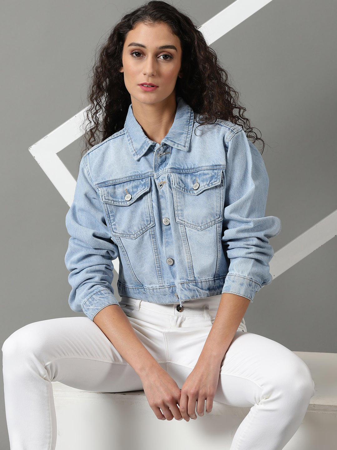 Women's Blue Solid Denim Jacket