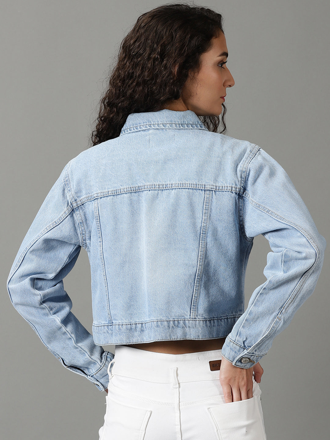 Women's Blue Solid Denim Jacket