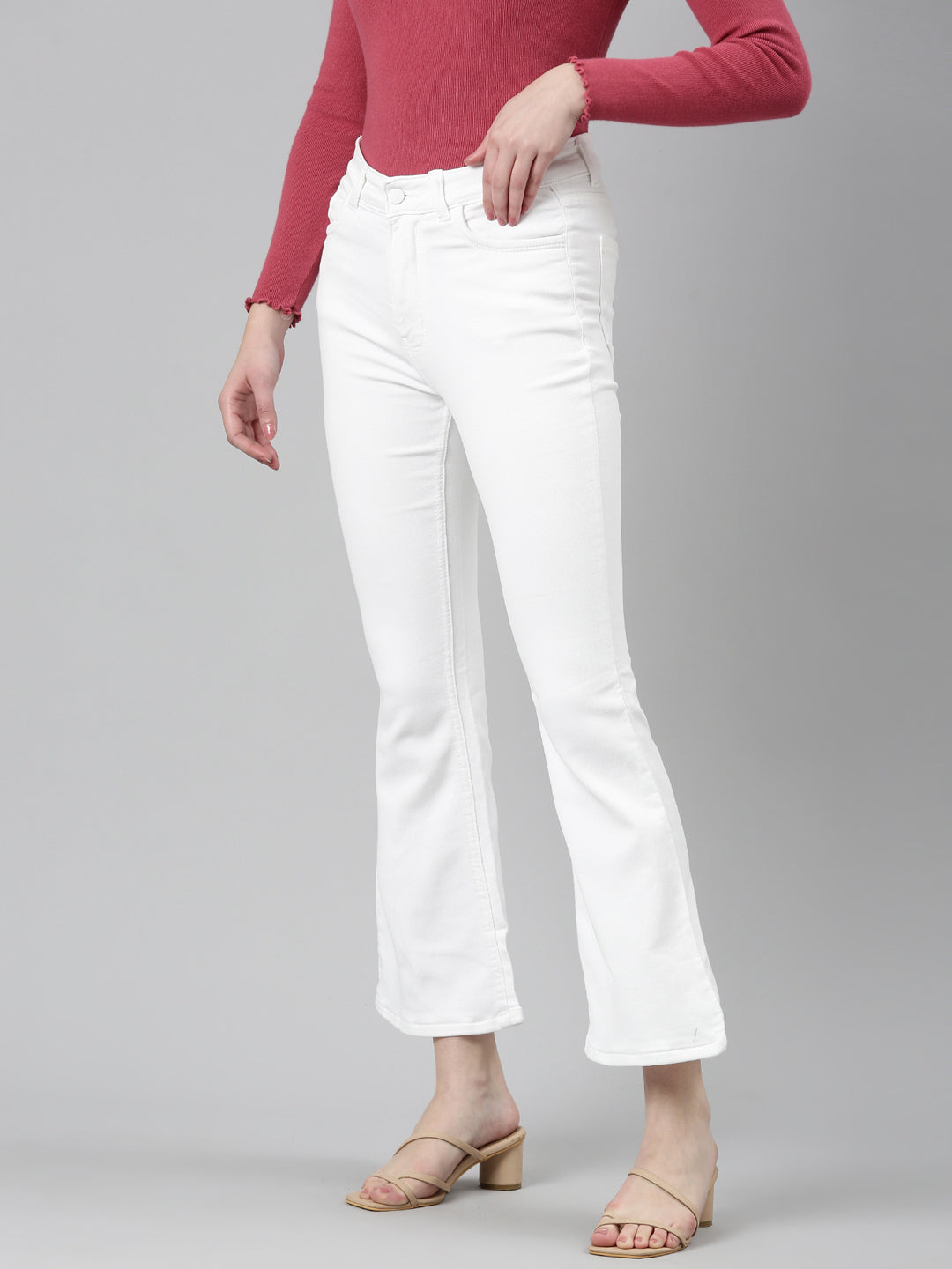 Women White Solid Bootcut Denim Jeans