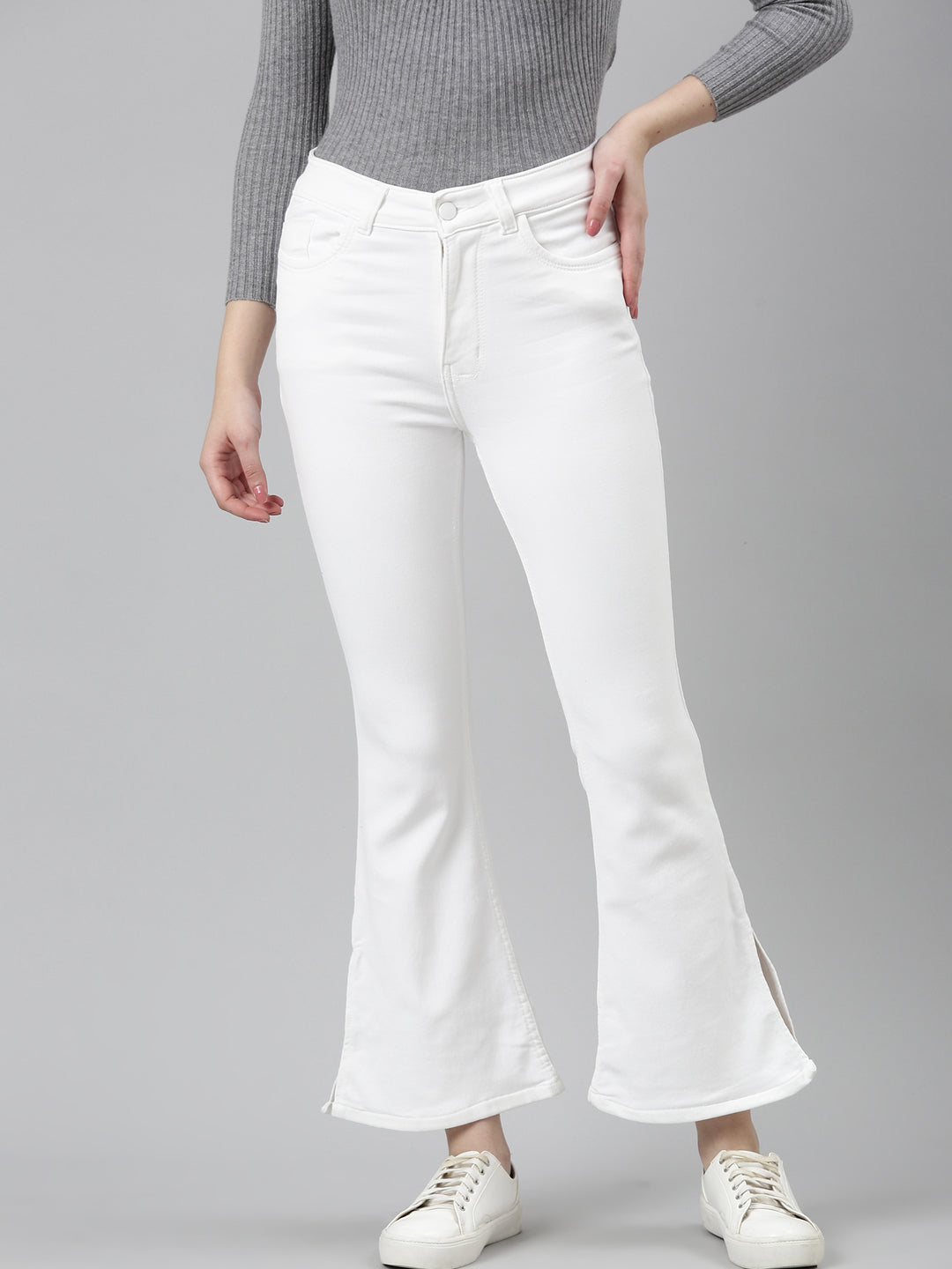 Women White Solid Bootcut Denim Jeans