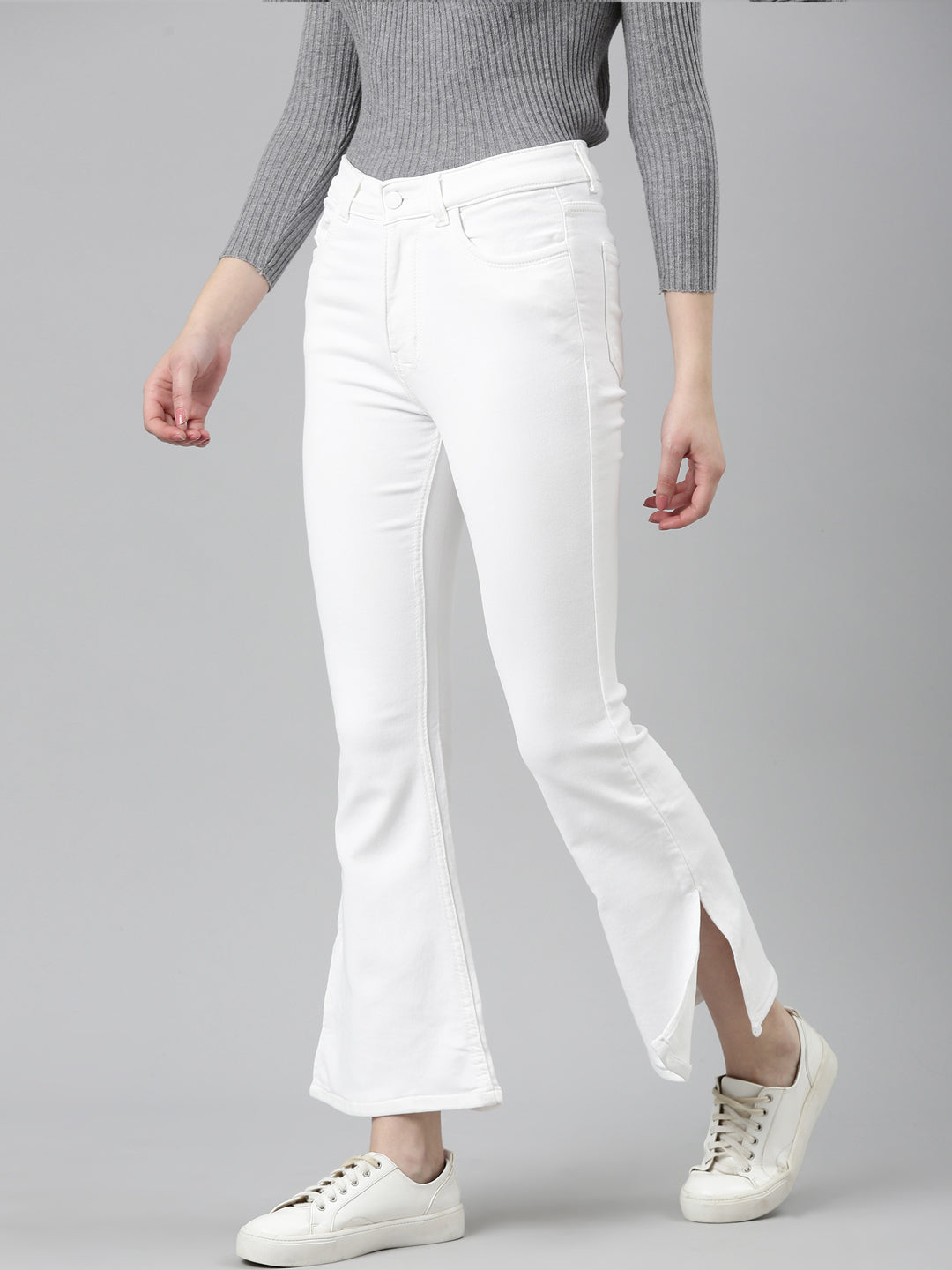 Women White Solid Bootcut Denim Jeans