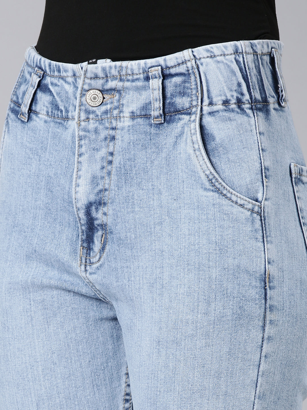 Women Blue Solid Mom Fit Denim Jeans