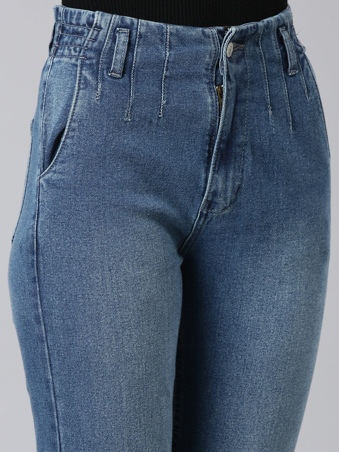 Women Blue Solid Mom Fit Denim Jeans