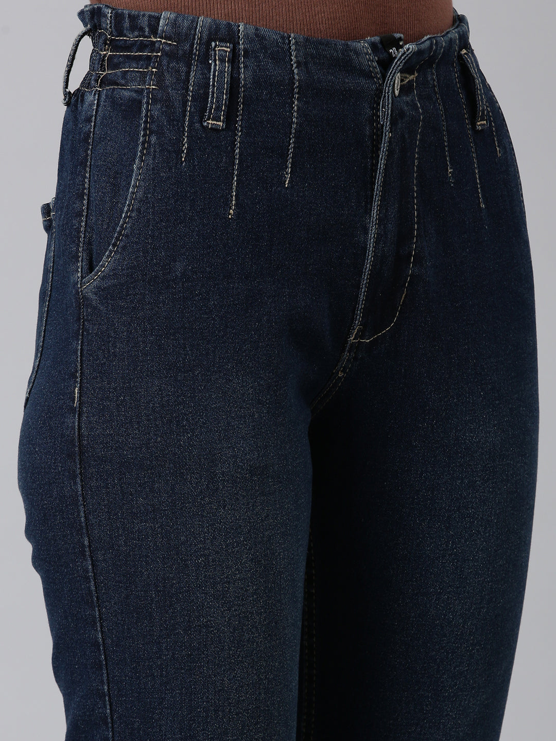 Women Blue Solid Mom Fit Denim Jeans