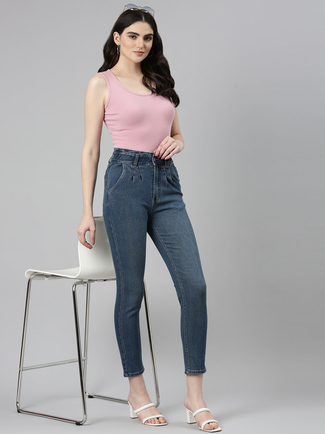 Women Blue Solid Slim Fit Denim Jeans