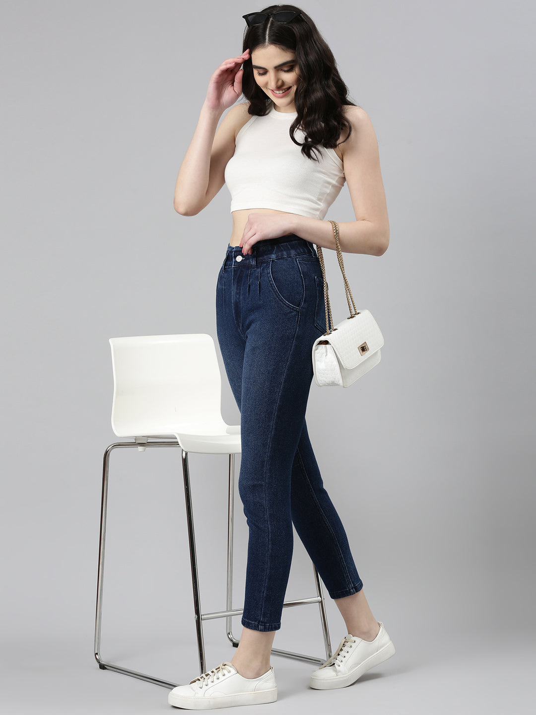 Women Blue Solid Slim Fit Denim Jeans