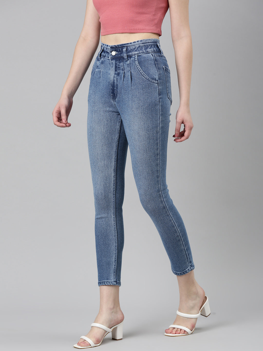 Women Blue Solid Slim Fit Denim Jeans