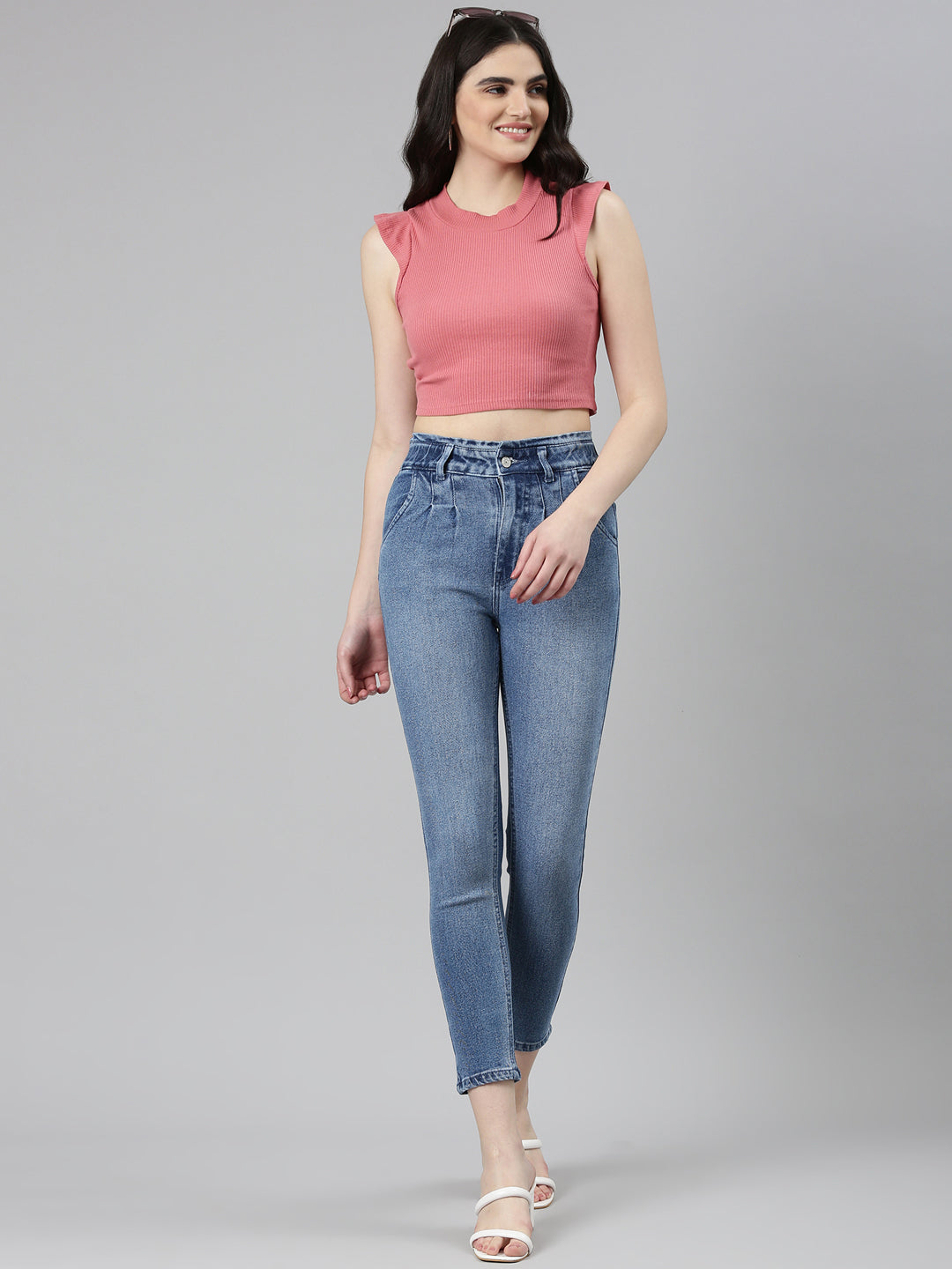 Women Blue Solid Slim Fit Denim Jeans