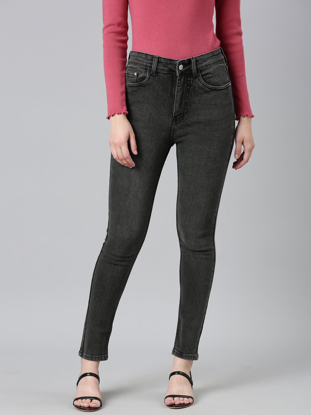 Women Grey Solid Skinny Fit Denim Jeans