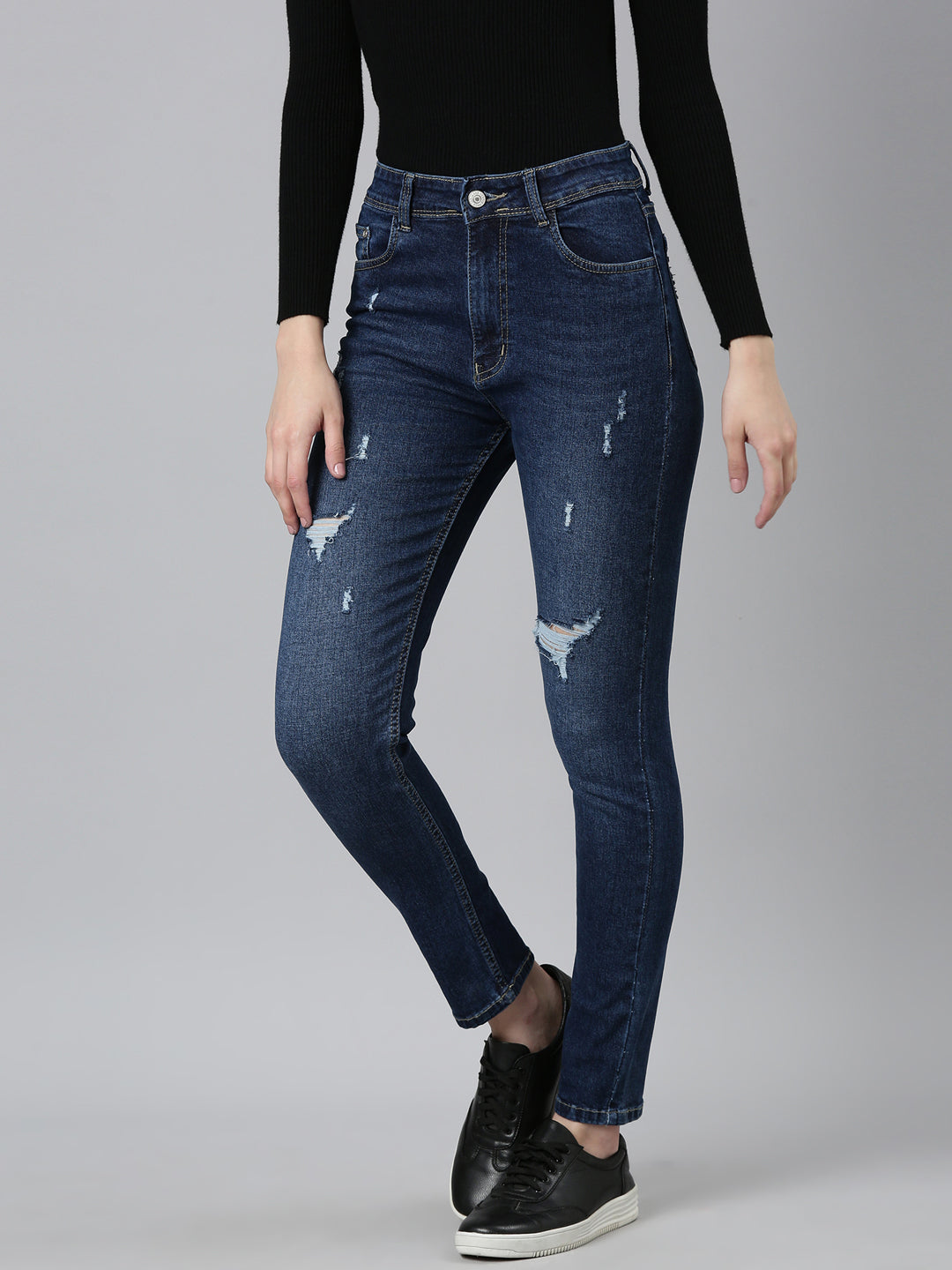 Women Blue Solid Regular Fit Denim Jeans