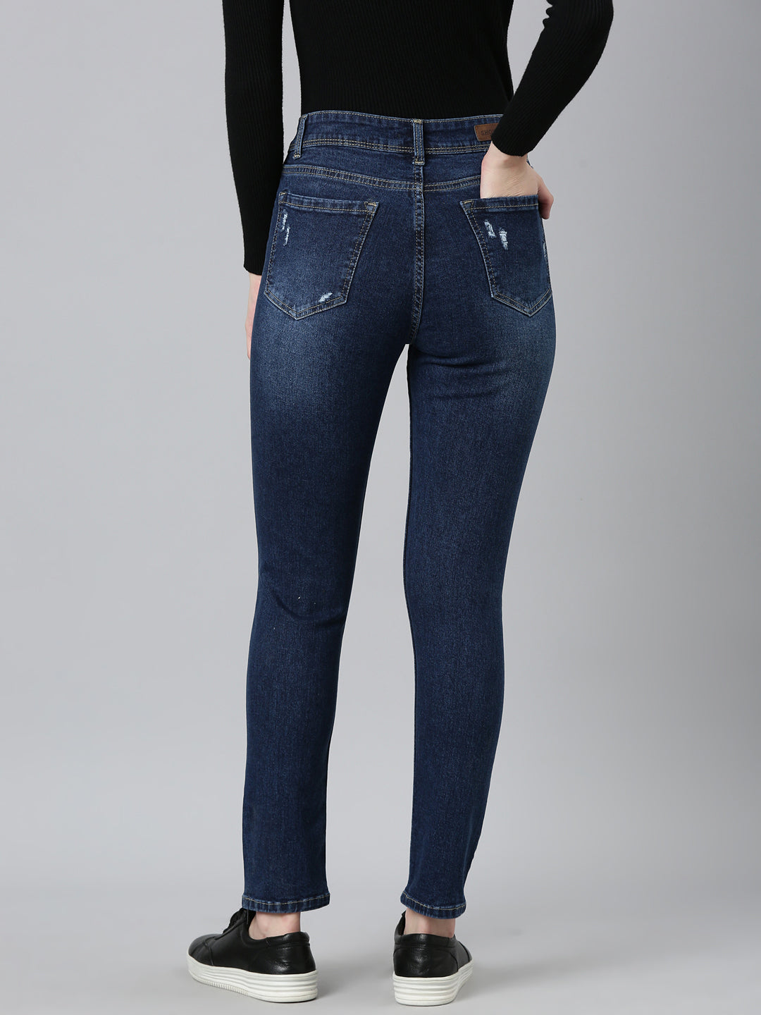 Women Blue Solid Regular Fit Denim Jeans