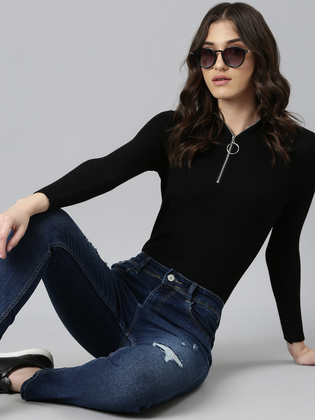 Women Blue Solid Regular Fit Denim Jeans