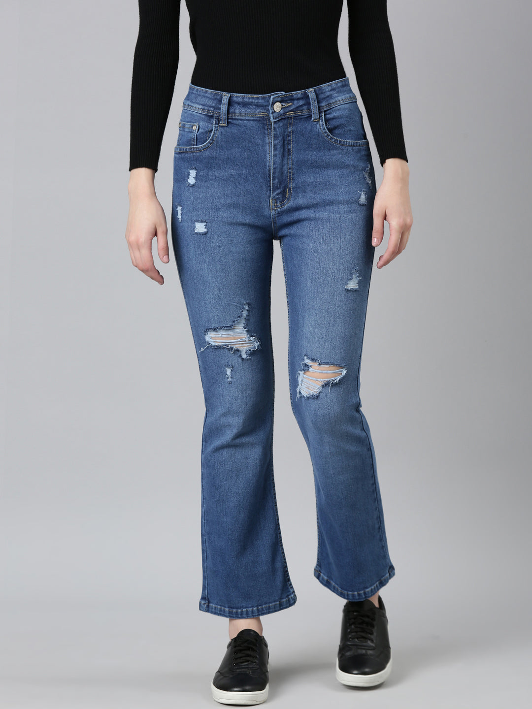 Women Blue Solid Flared Denim Jeans