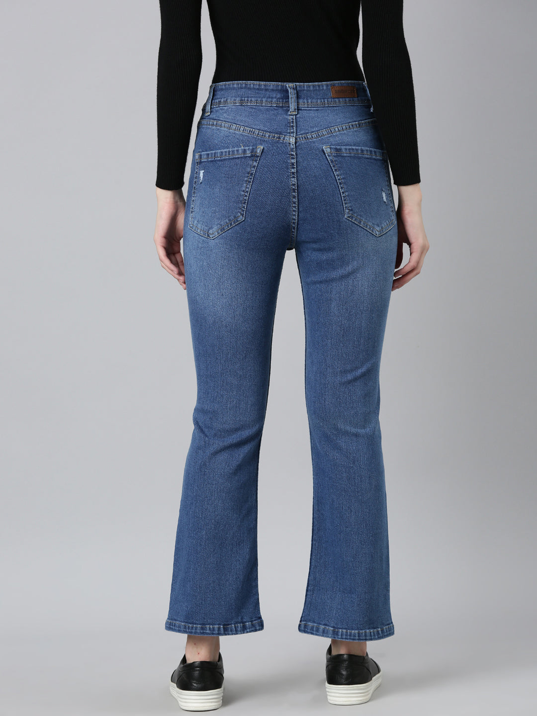 Women Blue Solid Flared Denim Jeans