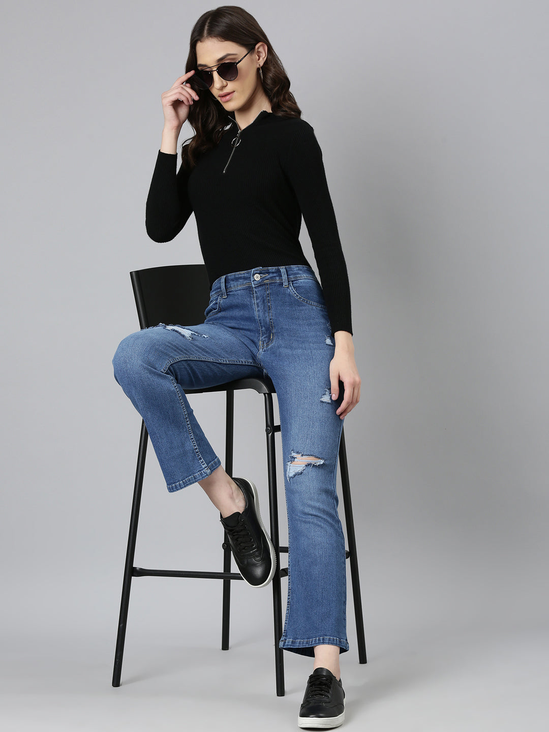 Women Blue Solid Flared Denim Jeans