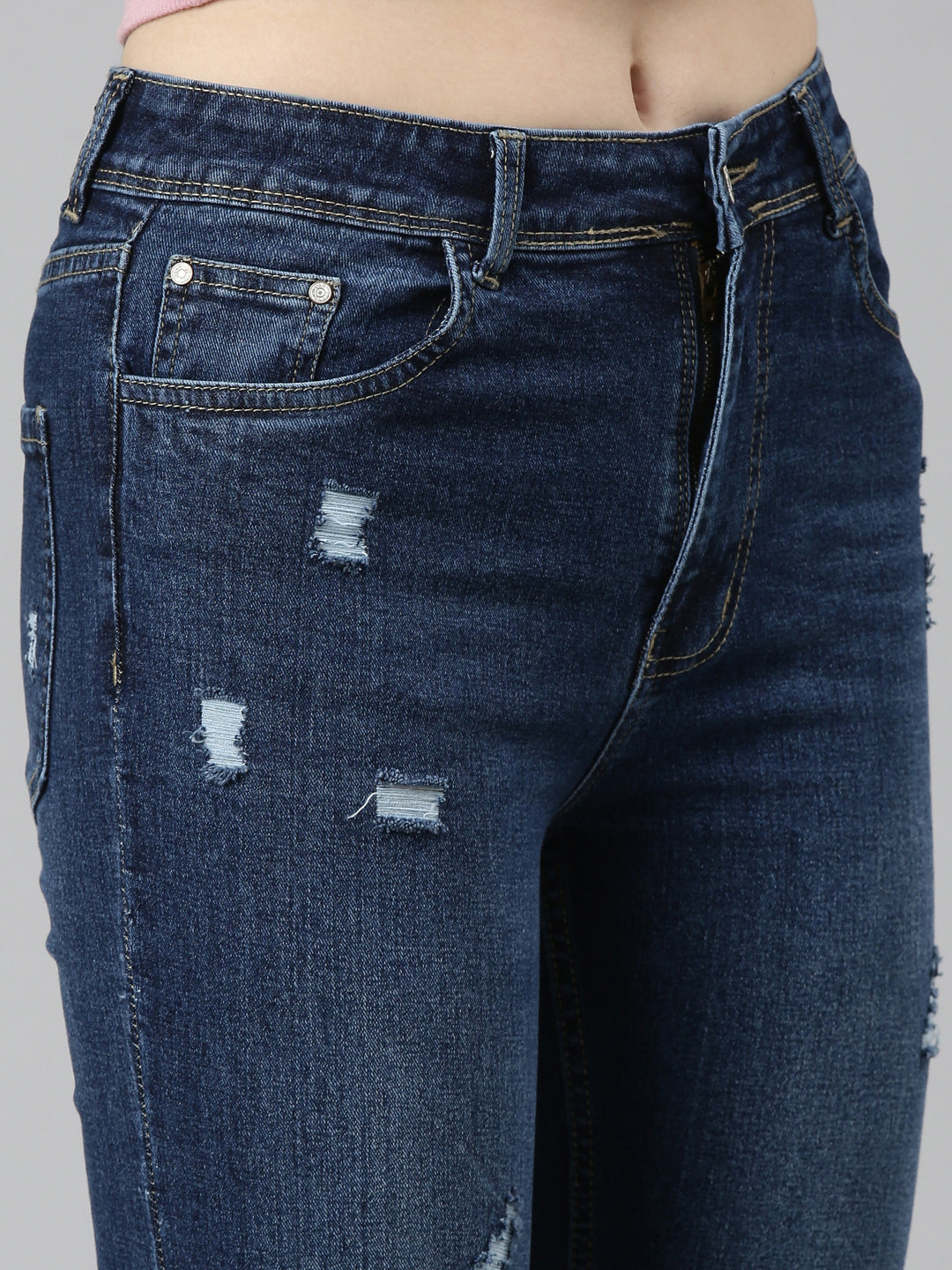 Women Blue Solid Flared Denim Jeans